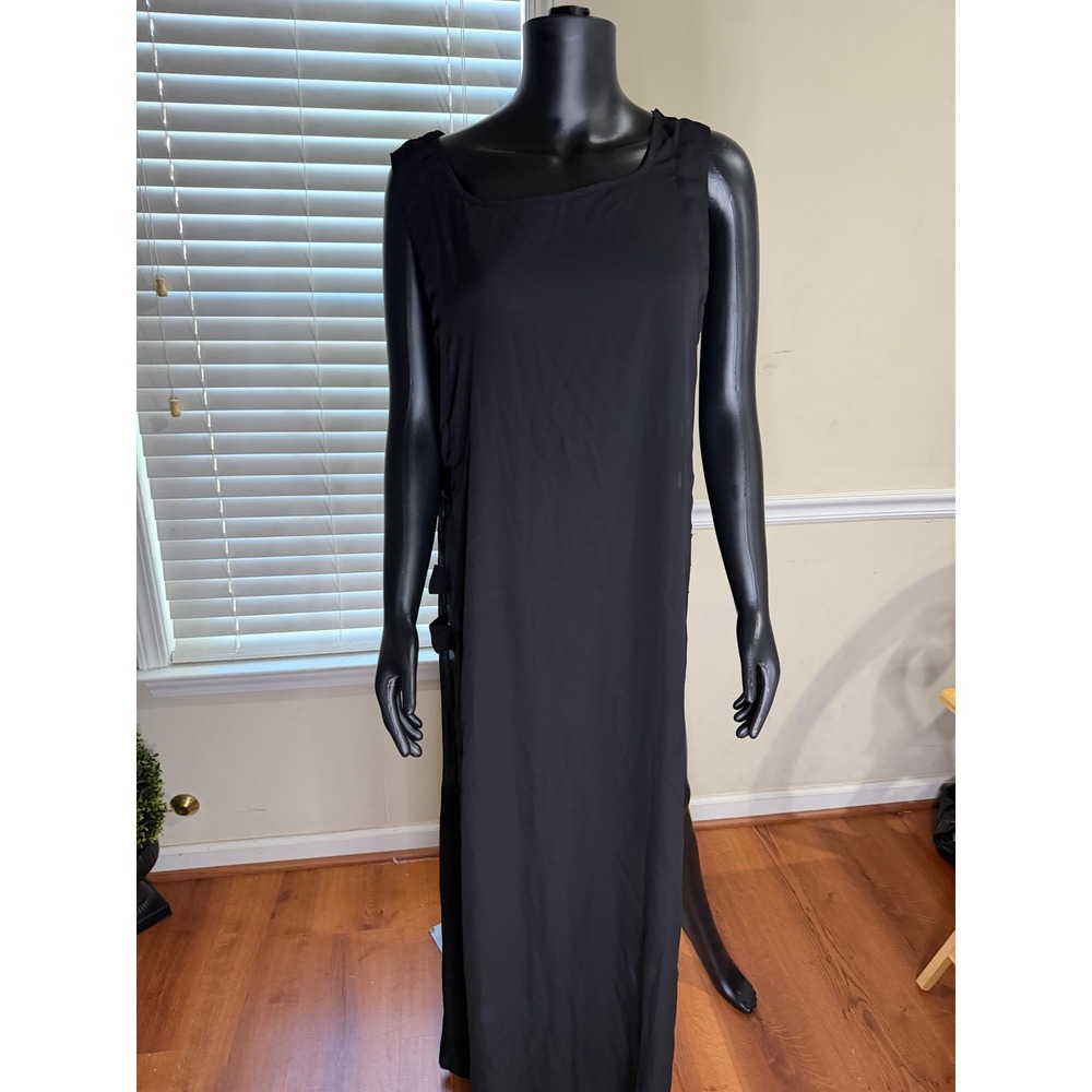 Black Sleeveless Cutout Side Strap Long Flowy Minimalist swimsuit cover